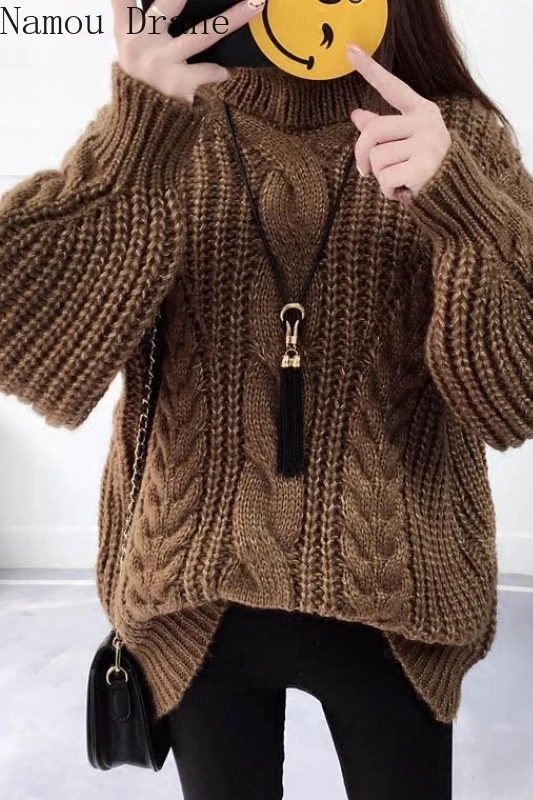 2020 autumn and winter new thick thread knit sweater Korean version loose lazy style super fire short pullover women | Женская одежда