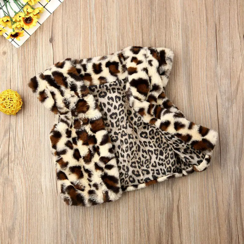Cute Toddler Kids Baby Girl Warm Fuzzy Leopard Vest Fashion Sleeveless Coat Jacket Fur Waistcoat | Детская одежда и обувь