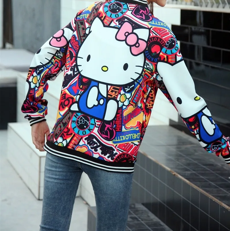 

Autumn and Winter Women Jacket Cartoon Digital Printing Zipper Cardigan Women Baseball Uniform