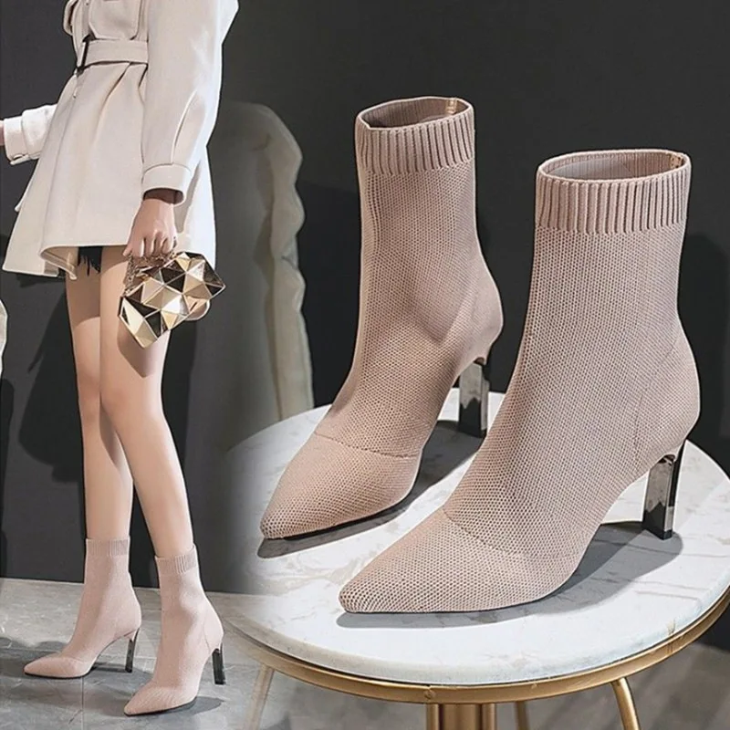 

Женские Эластичные ботильоны на шпильке, с острым носком