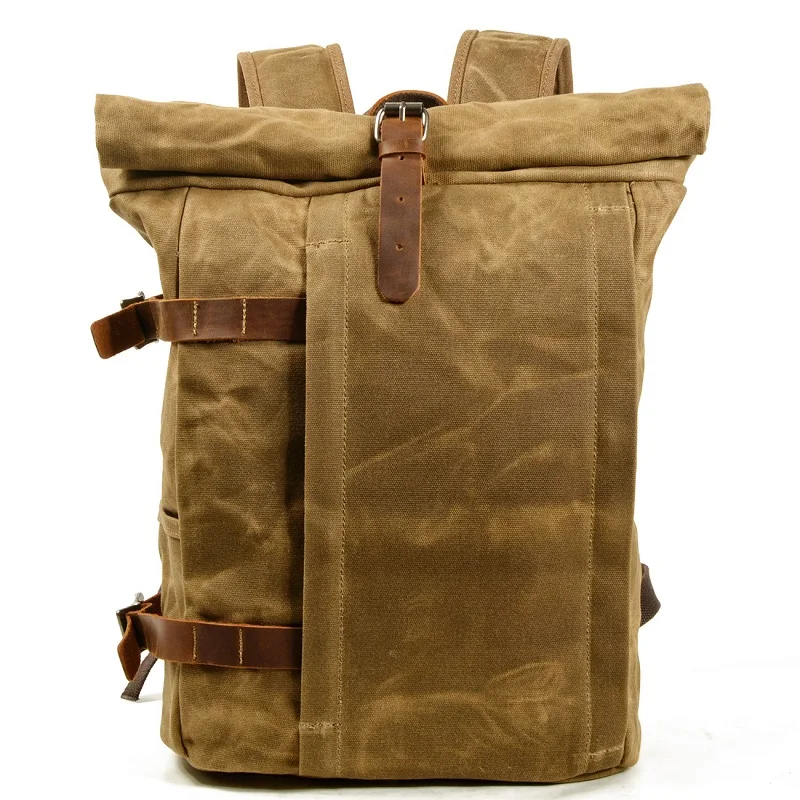 Anti-theft Backpack Men 15'' Laptop Bag Multi-Function Canvas Outdoor Hiking Waterproof Travel Bag Vintage Motorcycle knapsack