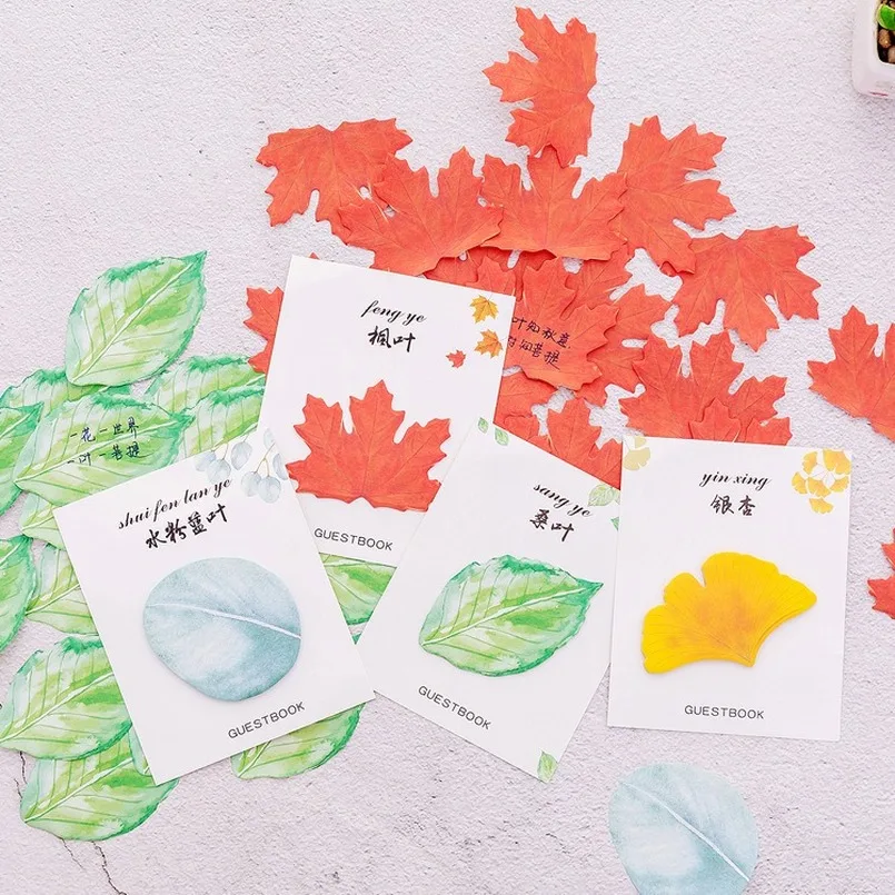 20 PCs Korean Creative Hipster Leaf Notes Shaped Notes Simulated Leaves Removable Self-Stick Notes Notes