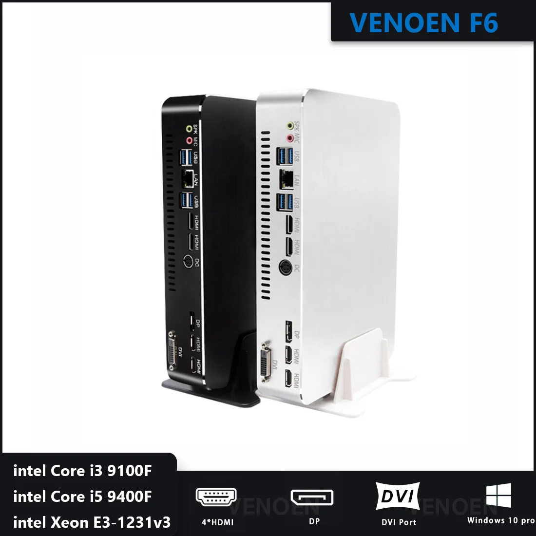 

VENOEN NVIDIA 4K Gaming computer Intel Core 9th I3-9100F I5-9400F Xeon E3-1231 v3 GTX 1050ti minipc with Mutil HDMI DVI 2 lan DP