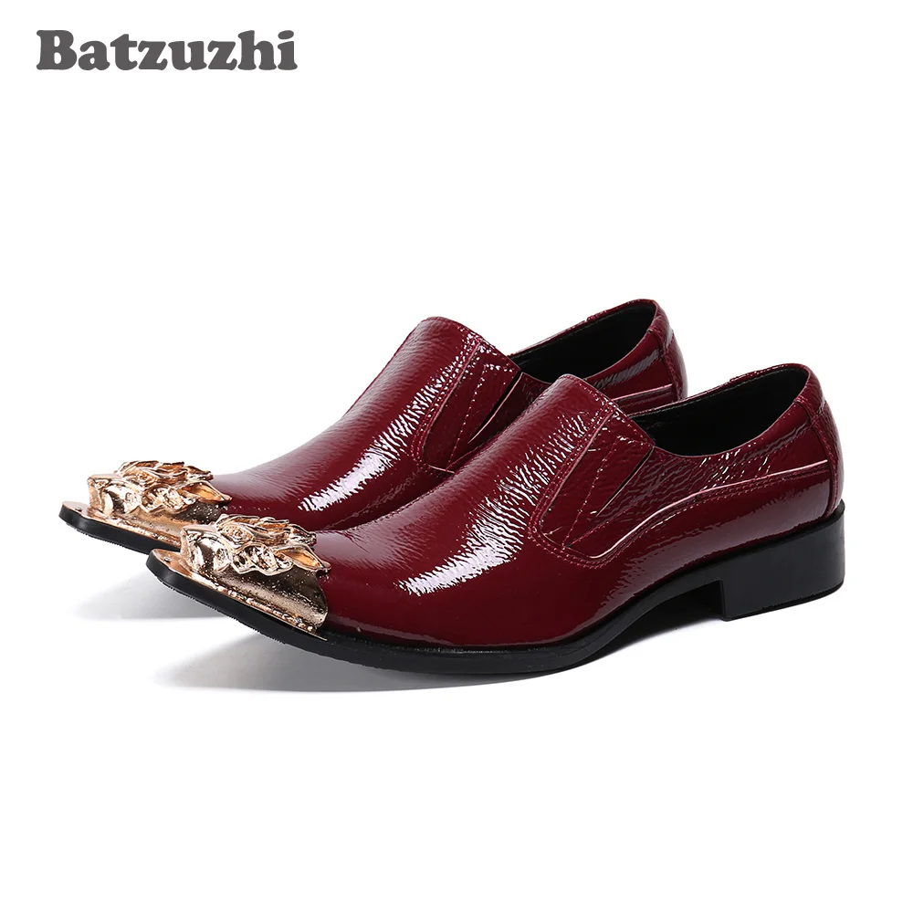 

Batzuzhi Chaussures Hommes Formal Men Shoes Leather Gold Metal Tip Business Wine Red Wedding & Party Shoes Men, Big Size US6-12