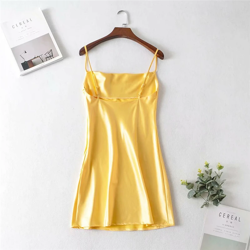 Vintage chic women sleeveless beach strapless mini dresses Ladies Summer satin happie dress vestidos