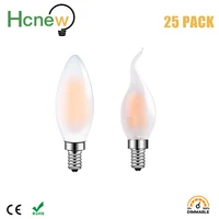 25pcs e14 c35 frosted glass led filament bulb 6w 4w edison led candle light 110v240v warm white 2700k lamp ic driver