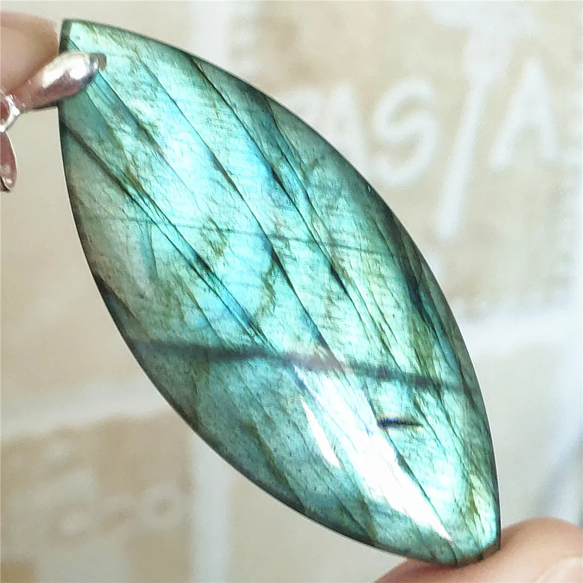 

Natural Labradorite Blue Green Light Women Pendant 61x26x9mm Water Drop Labradorite Necklace Gemstone Rare Jewelry AAAAA