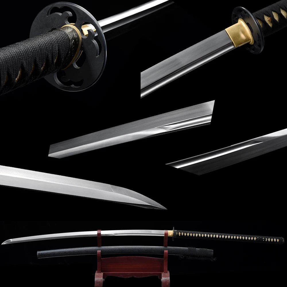

Японская катана серия Naginata, 56 дюймов, 1060, полностью углеродистая сталь, острый черный футляр с двумя ручками, мечи