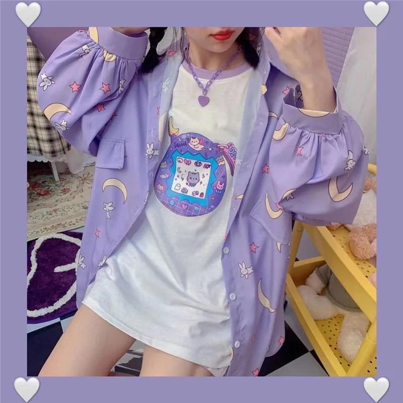 

Spring Autumn Korean Style Women Shirt Kawaii Fashion JK Print Blouses Female Long Sleeve Sweet Cute Loose Shirt Oversized Tops
