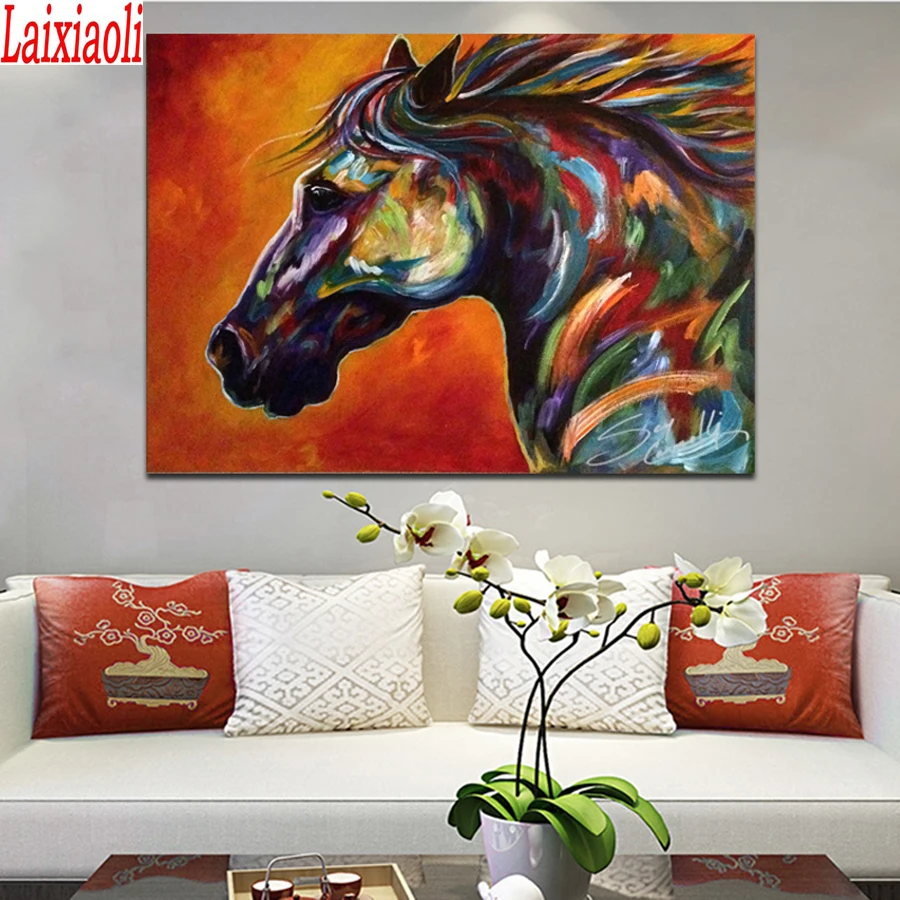 

Лошади красочные животных DIY фото на заказ Алмазная вышивка-мозаика стразами картина Полный Сверла квадратный круглый камень Вышивка крест...