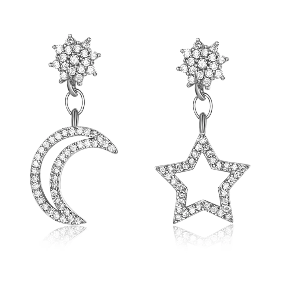 

ZEMIOR 925 Sterling Silver Drop Earrings For Women The Stars And Moon Design Inlay Zircon Earring Party Fine Jewelry Hot Sale