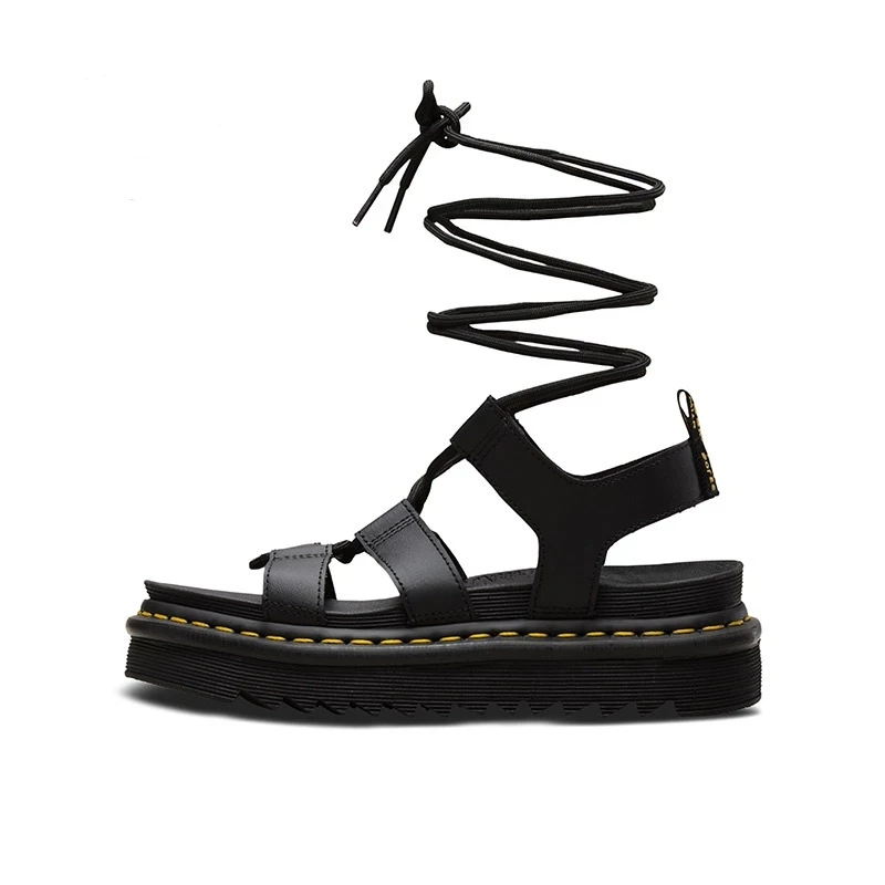 

Сандалии Martens женские на платформе, мягкие босоножки гладиаторы, кожа, повседневная обувь на толстой танкетке, открытый носок, лето
