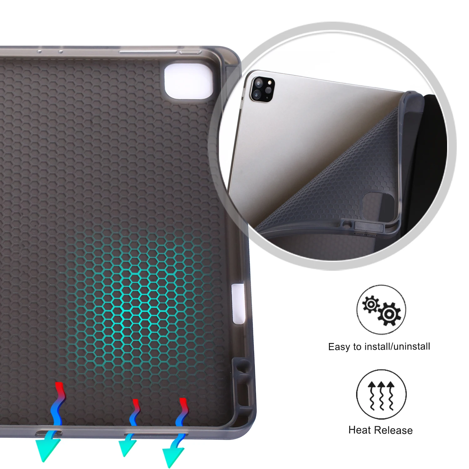

For Apple iPad Pro 12.9 Inch 2020 with Pencil Holder Folio Stand for iPad 4th Generation Protective Shockproof Case with Film