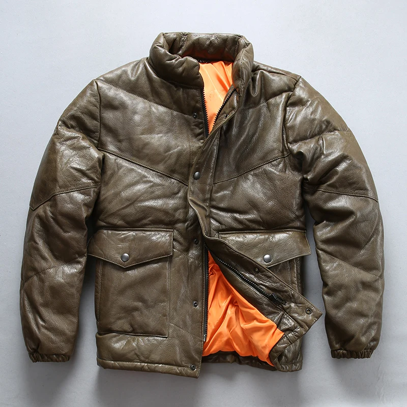 Куртка AVFLY из натуральной кожи с воротником-стойкой короткий толстый пуховик