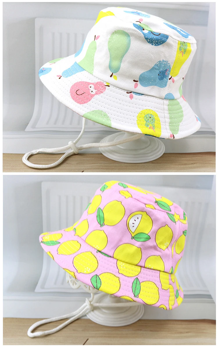 С изображением героев мультфильмов фруктовым принтом Детские ведро шляпа от