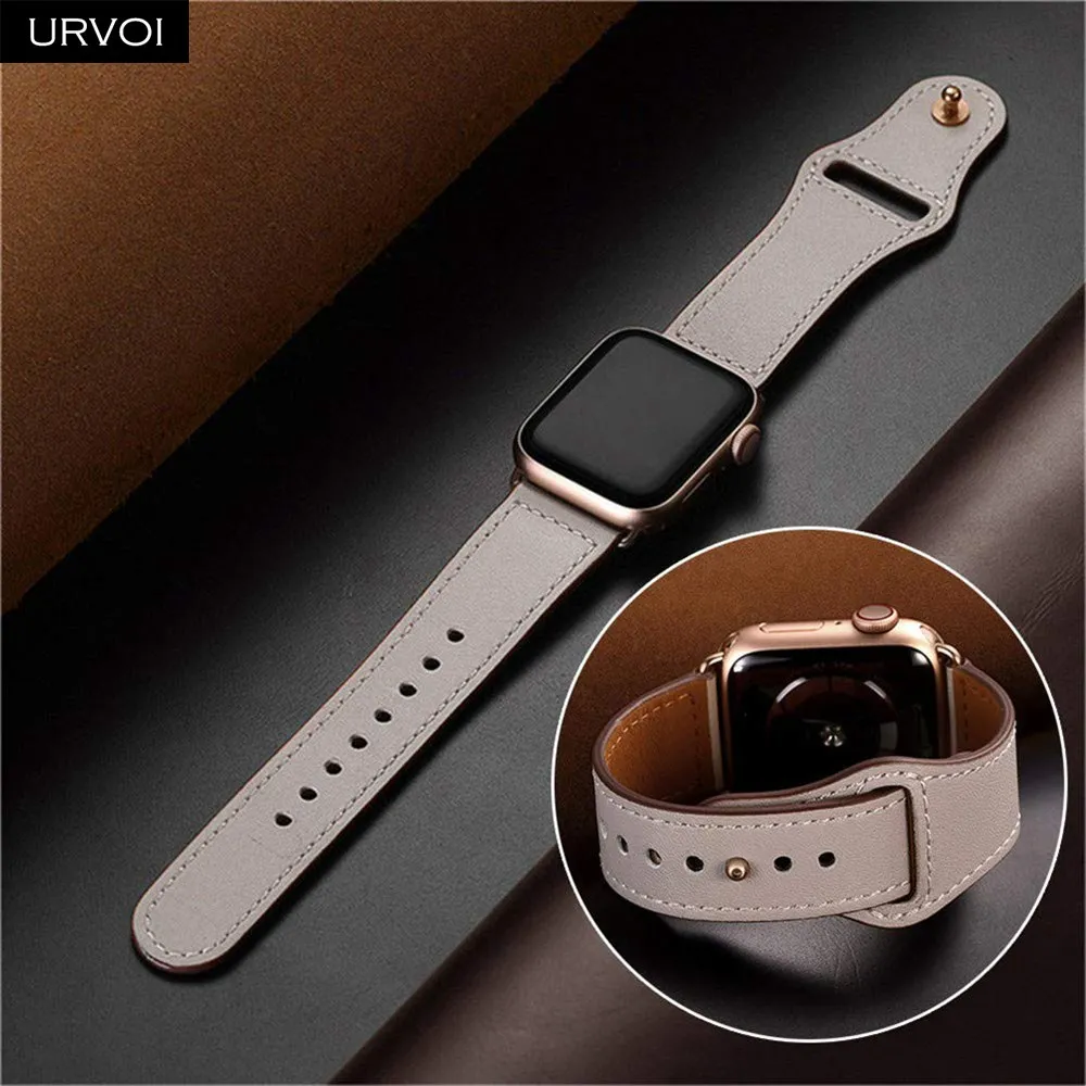 URVOI ремешок для apple watch серии 5/4 3/2/1 спортивный ремешок натуральная Swift кожаный ремешок для наручных часов iWatch, пальцем и tuck ручной работы