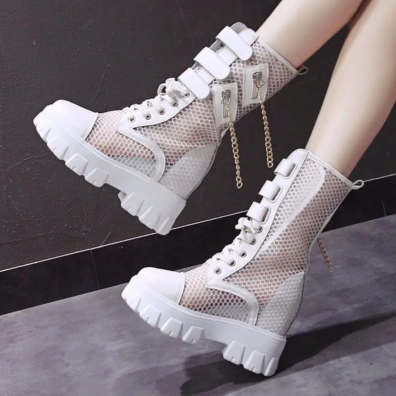 

Mesh hollow Martin women's cool shoes breathable 2021summer and autumn versatile thick soles increased middle tube mesh boots