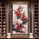5d алмазная живопись, полная квадратнаякруглая Алмазная вышивка для гостиной в китайском стиле, красный цветок сливы, крыльцо, вертикальная версия, алмазная вышивка