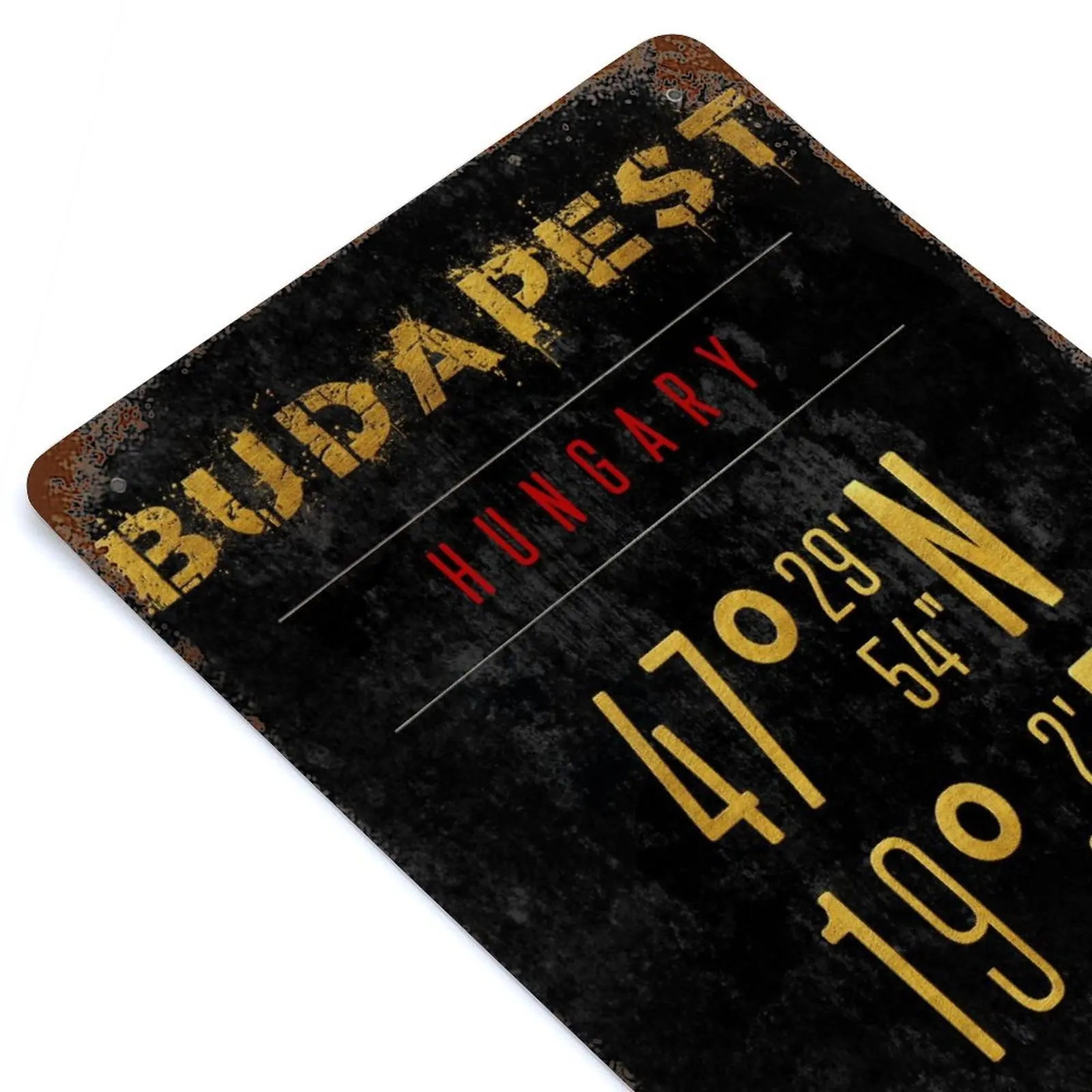 

Budapest Golden Coordinates Printed Retro Metal Poster Decor Home Wall Decoration Tin Sign Plaque