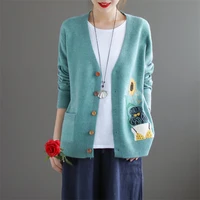 2021 autumn new small fresh coat sweater women long sleeved jacquard womens sweet loose v neck cardigan top