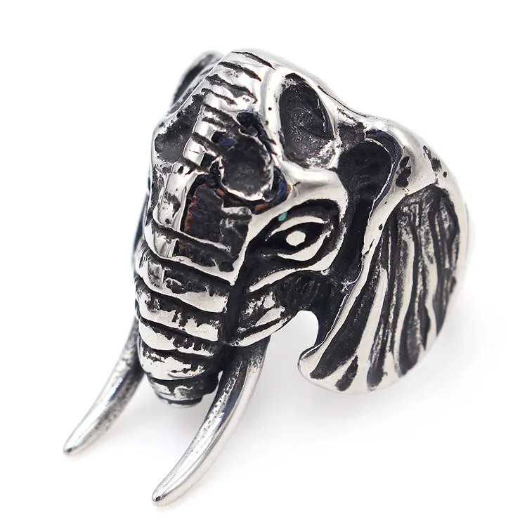 Винтаж слон Титан Сталь Череп Байкер Готический 316L кольцо из нержавеющей стали