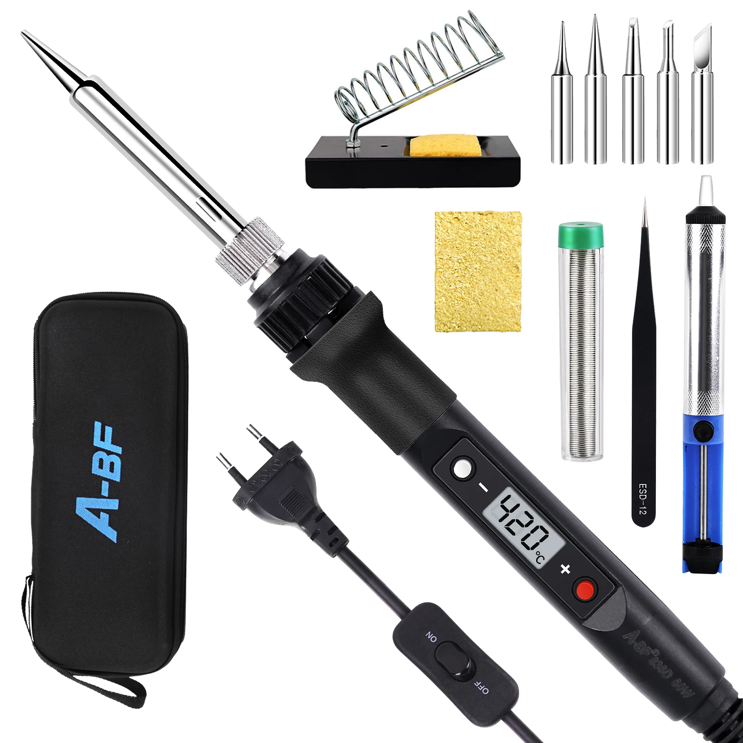 A-BF электроники паяльник Kit 60W 220V пайки пистолет ЖК-дисплей Цифровой Регулируемый