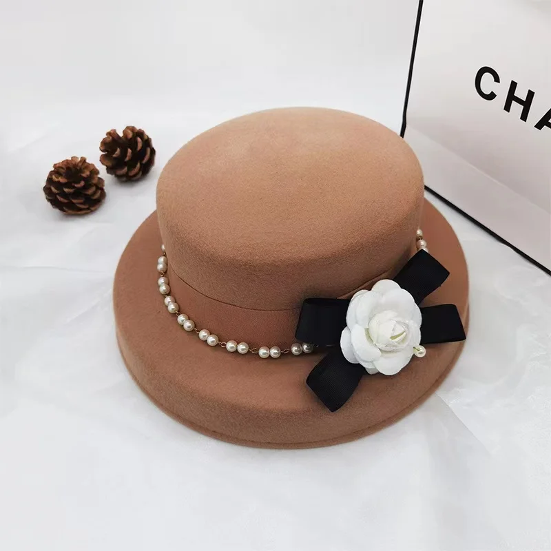 

Шляпа Женская фетровая с широкими полями и жемчугом, из 100% шерсти