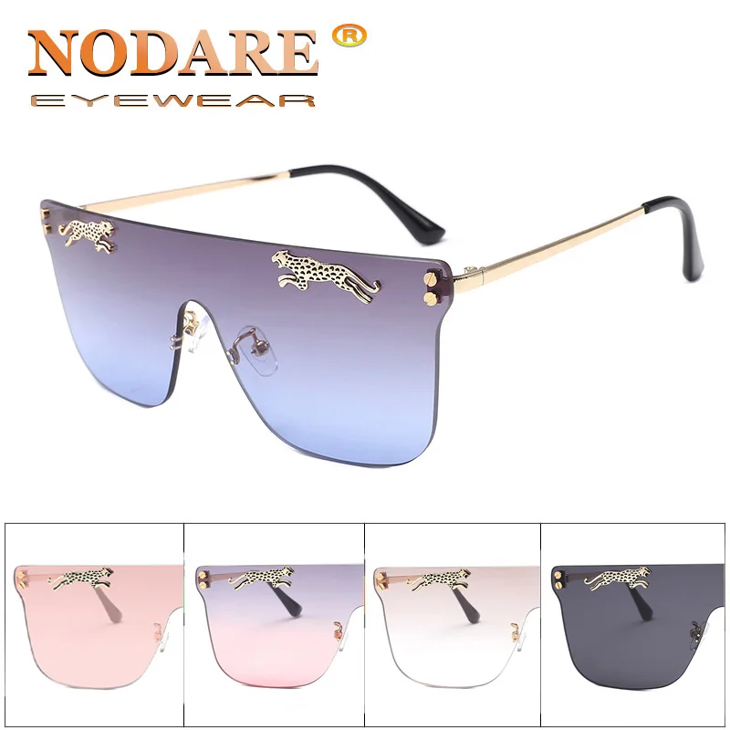 

NODARE New Leopard head sunglasses Women Luxury Alloy Rimless Wave Sun Glasses Gradient Shades Trending Eyeglasses