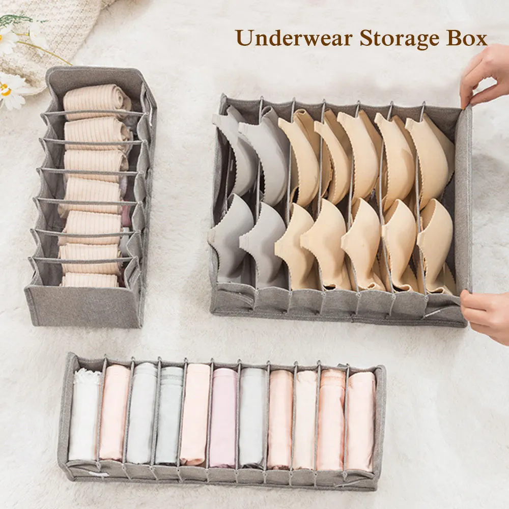 

Foldable Underwear Storage Box 7/11 Grids Compartment Underpants Bra Organizer Drawer Dormitory Closet Organizer Wardrobe Tidy