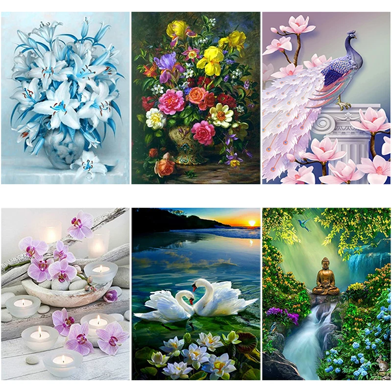 

DIY 5D Diamond Painting Flower Diamond Embroidery Landscape Cross Stitch Full Round Drill Rhinestone Manual Art Wall Home Decor