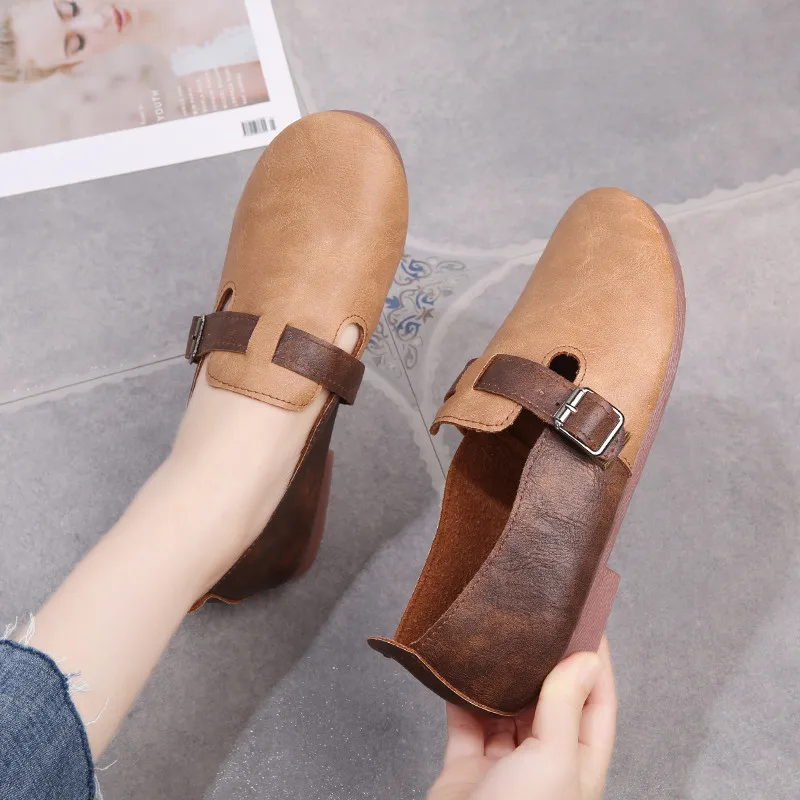 Туфли женские винтажные из мягкой кожи удобные рабочие лоферы без застежки