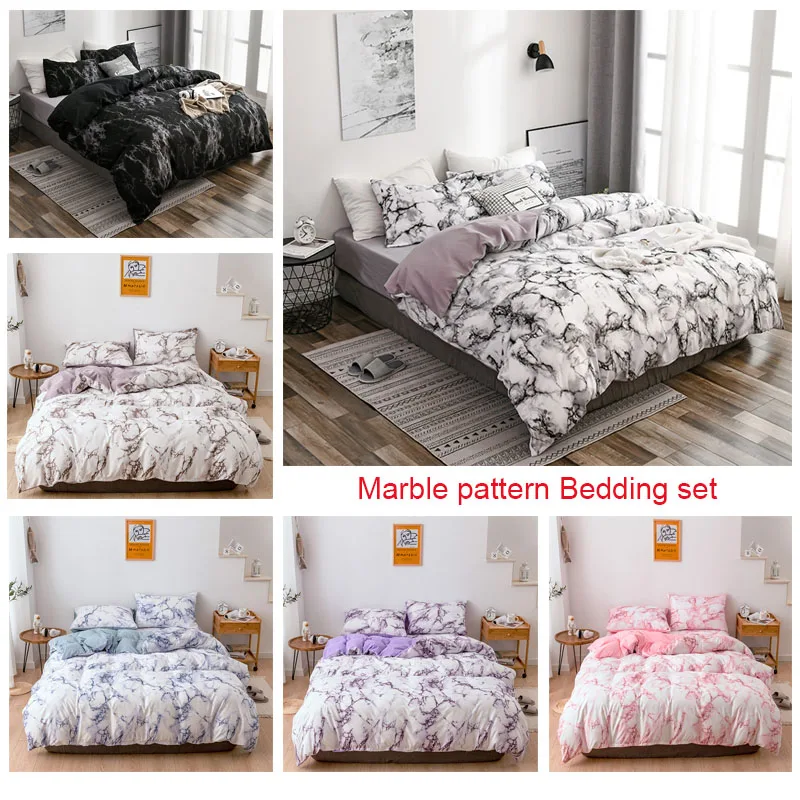 3 шт. Комплект постельного белья с принтом мрамор белый черный фиолетовый