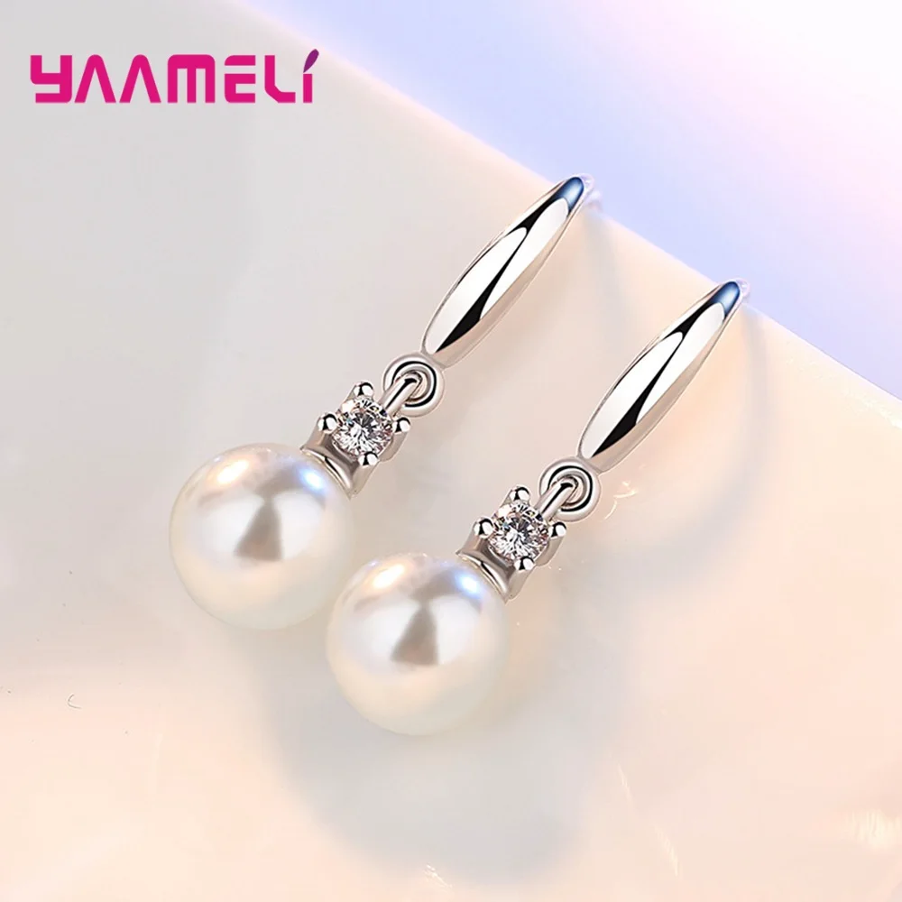 

925 Sterling Silver Cubic Zirconia Pearl Earrings For Women/Lady/Girls Romantic New Freshwater Pearl Pendant Drop Earrings