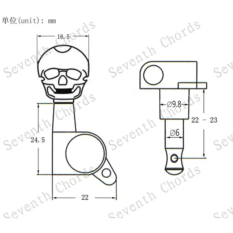 Набор из 6 черных электрогитарных струн кнопка в виде черепа тюнер с кнопками