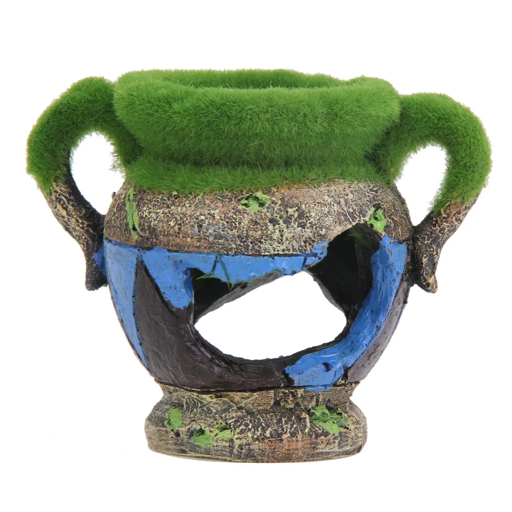 Винтажная аквариумная ваза в форме аквариума полирезиновый домик зеленая трава