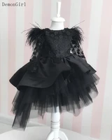 black lace satin flower girl dress with bow high low style girls pageant gowns birthday party dresses