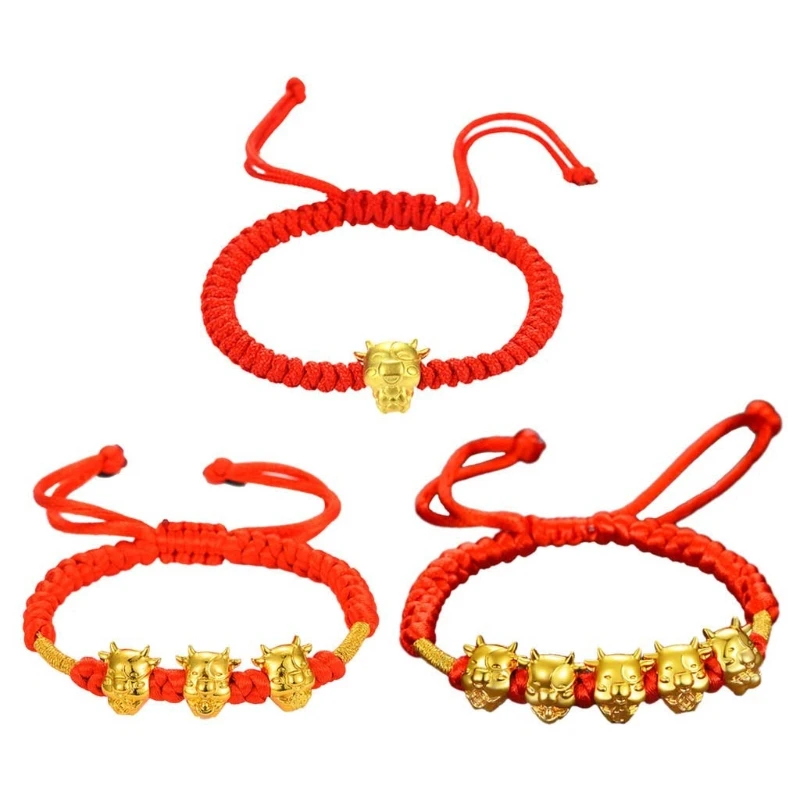 

2021 Chinese Ox New Year Lucky Blessing Bracelets Cow Red String Bracelets 45BC