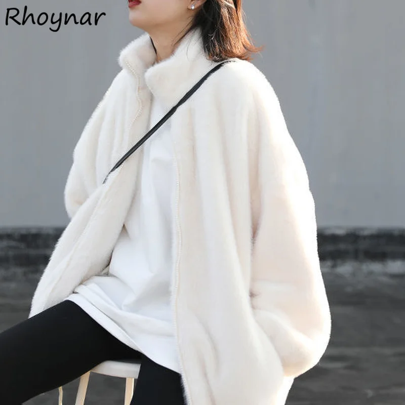 

Basic Jackets Women Stand Collar Ulzzang Long Sleeve Outerwear Warm Winter Aesthetic Casual Vintage Girlish All-match Street