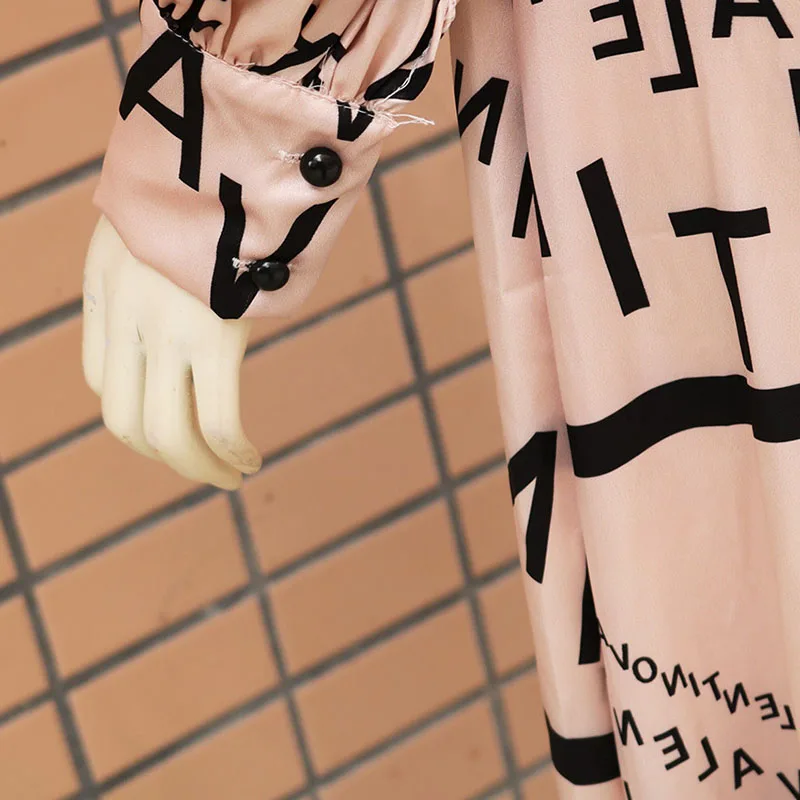 

Women V-Neck Letter Printed Long Party Beach Sexy Fork Opening Printed Dress -OPK