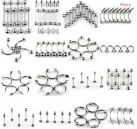 85 pcs piercing kit tongue nail mixed set stainless steel lip belly eyebrow fake septum nose stud navel ring jewelry wholesale