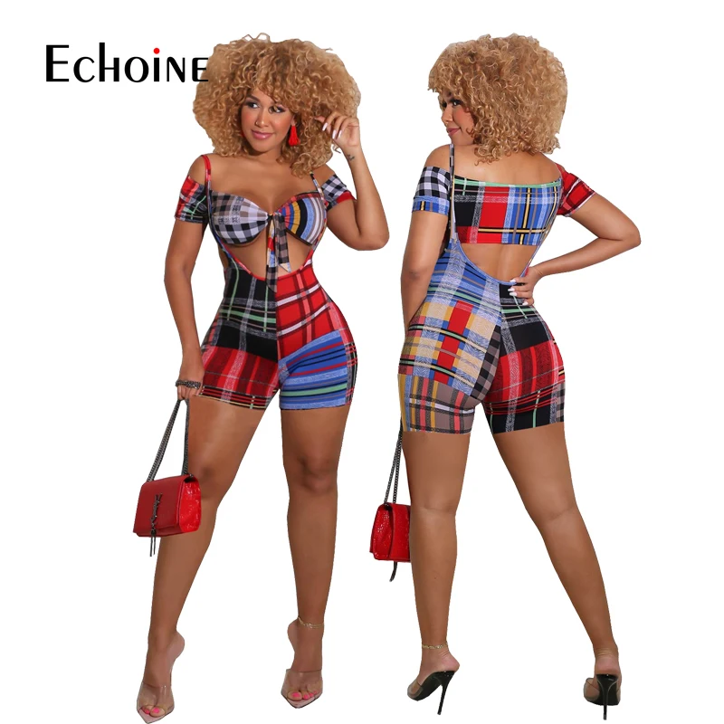

Echoine Women summer Sexy Print sports suit Sleeve tube top Suspender shorts Two Piece set Casual beach Party Outfits Overalls