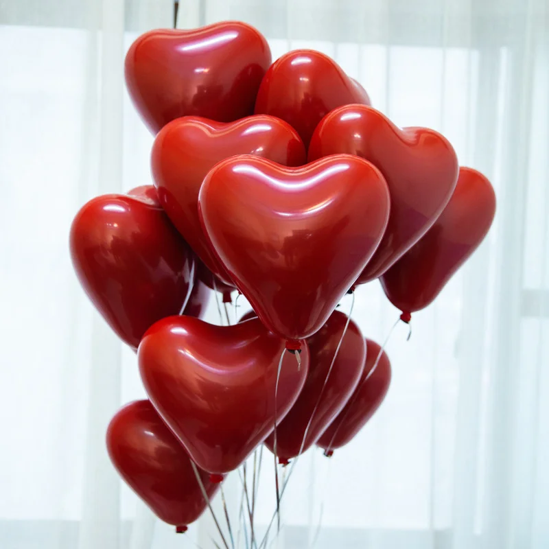 

10pcs Ruby Red Latex Balloons Love Heart Inflatable Air Helium Balloon Valentine's Day Marriage Wedding Party Decor Supplies