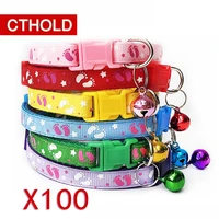 cthold 100pcslot feet printing pet cat collar products for small puppy pet dog collars lovely bell adjustable buckle leash pet