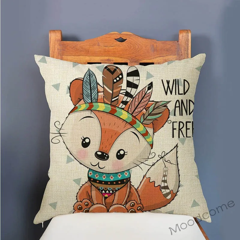 Наволочка для детской подушки с изображением лесных животных мультяшных Льва