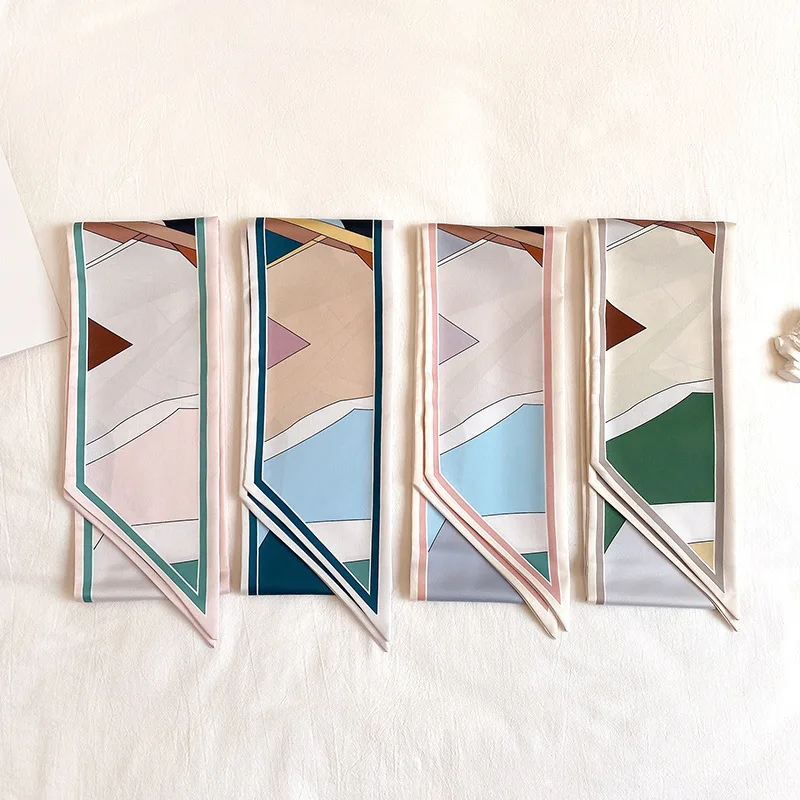 

KOI LEAPING New fashion female decorative scarf female literary geometric silk scarf narrow streamers four seasons tied bag