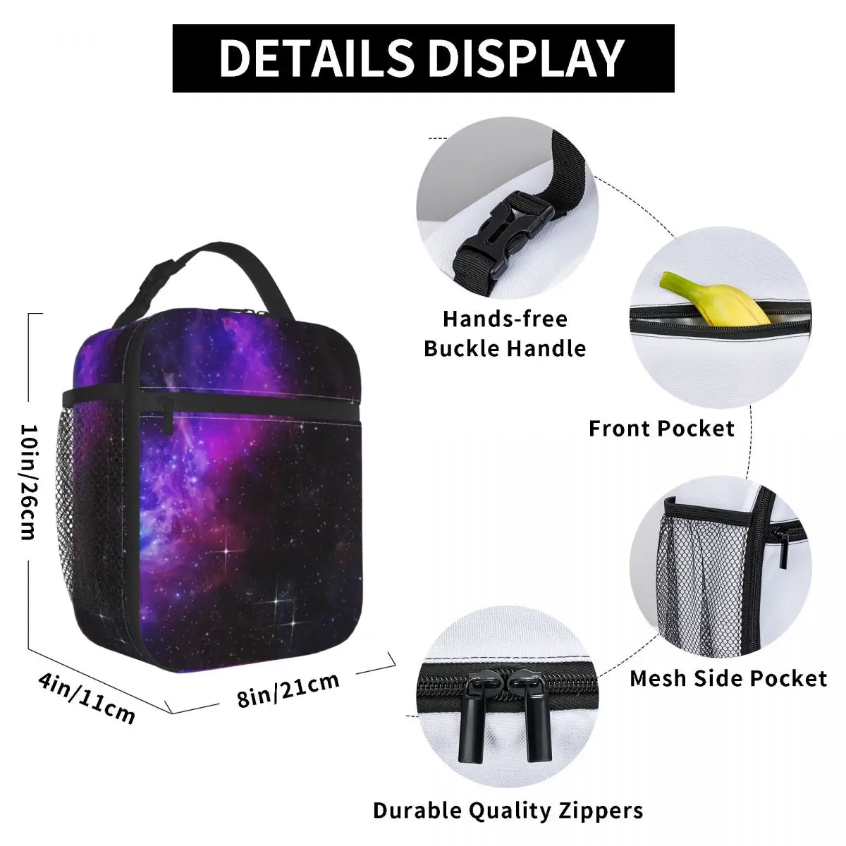 

Dark Galaxy Lunch Bag for Women Men Large Insulated Lunch Box with Water Bottle Holder and Pockets