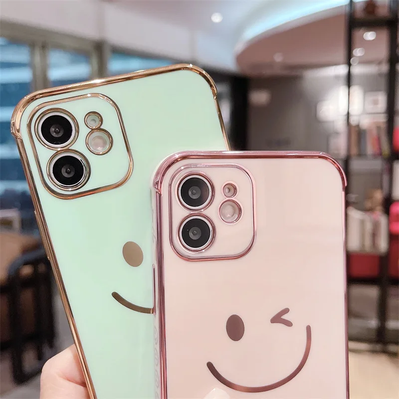 

Electroplating Smile Face Card slot wallet Phone Case For iPhone 12 11 Pro Max XR X XS 7 8 Plus SE 2020 Bumper TPU Back Cover