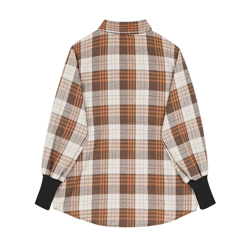 Клетчатая рубашка с длинным рукавом и черный жилет женский свободный комплект из