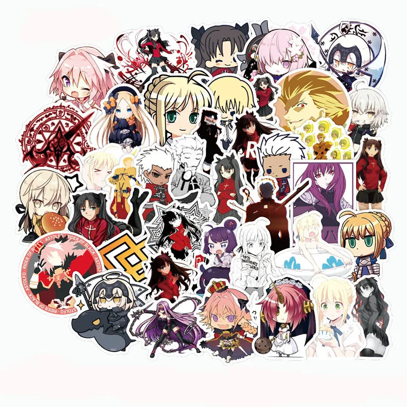Pegatinas impermeables de Anime Fate Stay Night, 50 Uds., para papeler&iacute;a, para monopat&iacute;n, port&aacute;til, guitarra, bonitos dibujos animados de PVC-0