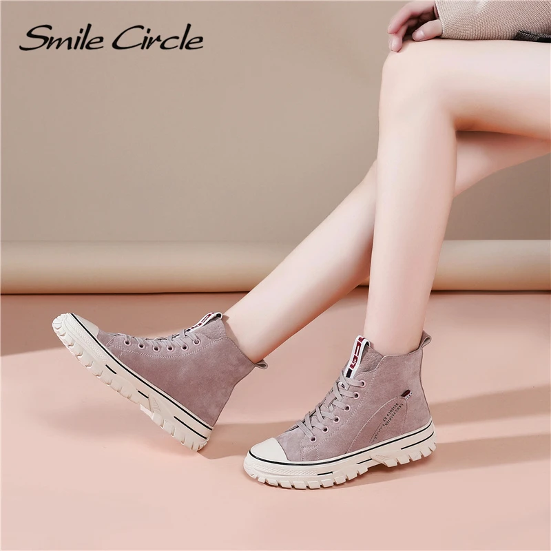 Женские высокие кроссовки Smile Circle повседневные ботинки из натуральной кожи на плоской платформе со